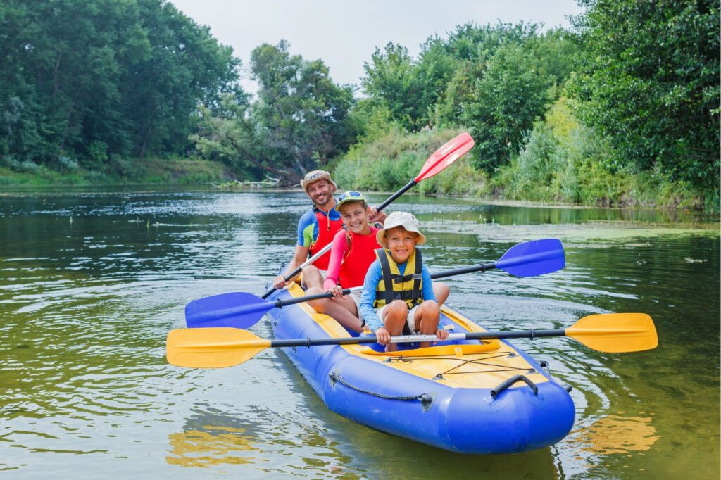 kayak on the river, family exercise, family activities, physical activity can be fun